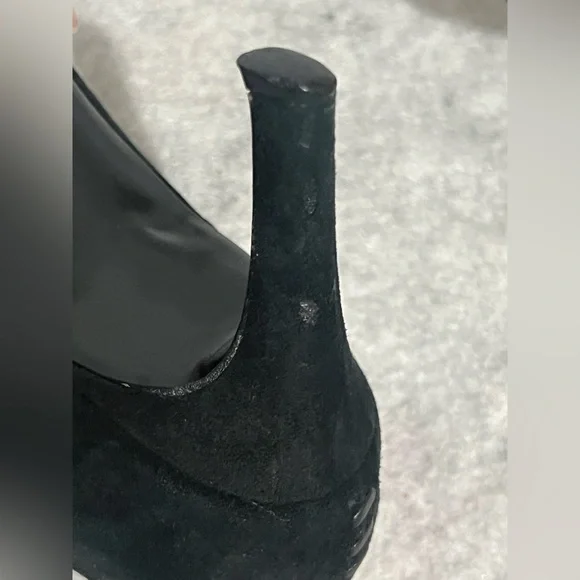 VTG*Salvatore Ferragamo Nero Suede/Leather Patchwork Pumps~7.5B~square toes - Picture 15 of 16